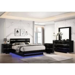 5pc Cavatao Bedroom Set With Led Light Black/Chrome - MiBasics