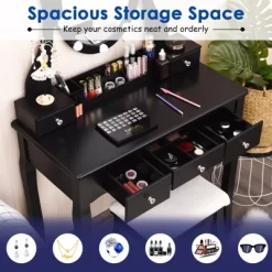 Tangkula Vanity Table Makeup Dresser Desk W/LED Light Drawers & Stool Black/Brown/White -Cozy Living Deals Store GUEST 43696e35 bea9 4b06 9244 30ea7b6d3586