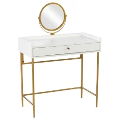 Randburg Vanity Table With Mirror White/Gold - Aiden Lane -Cozy Living Deals Store GUEST 436d92e1 7512 4b0f a05b 6a58a68f1c92