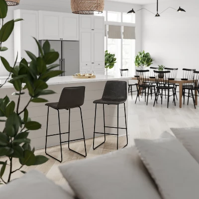 Merrick Lane 30 Inch Faux Bar Height Bucket Seat Stools, Set Of 2 7 Merrick Lane 30 Inch Faux Bar Height Bucket Seat Stools, Set Of 2 - Image 7