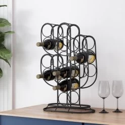 Ferrat Modern Industrial 13 Bottle Tabletop Cactus Wine Rack Black - Christopher Knight Home