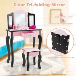 Costway Kid Vanity Set Wooden Makeup Table Stool Tri-Folding Mirror Leopard Print Pink -Cozy Living Deals Store GUEST 4570fa81 c273 46d6 a114 01f966157950