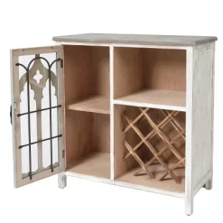 LuxenHome Distressed White And Gray Wood 1-Door Storage Wine Cabinet -Cozy Living Deals Store GUEST 45a301ad 323c 449b b3a5 1da36a9558fc