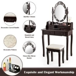Costway Makeup Vanity Dressing Table Set W/10 Dimmable Bulbs Cushioned Stool -Cozy Living Deals Store GUEST 470499f7 a265 43d9 b859 d48f4dc0c026