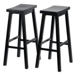 PJ Wood Classic Saddle-Seat 29" Tall Kitchen Counter Stools For Homes, Dining Spaces, And Bars With Backless Seats And 4 Square Legs, Black (4 Pack)