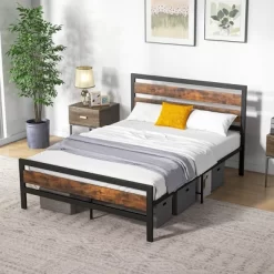 Costway Full/Queen Industrial Metal Platform Bed Frame Rustic Headboard Mattress Foundation -Cozy Living Deals Store GUEST 474a5fa1 736f 421b a42a 81e8e16659bf