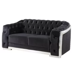 71" Pyroden Loveseat Black Velvet/Chrome Finish - Acme Furniture