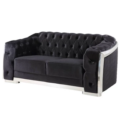 71" Pyroden Loveseat Black Velvet/Chrome Finish - Acme Furniture 1 71" Pyroden Loveseat Black Velvet/Chrome Finish - Acme Furniture