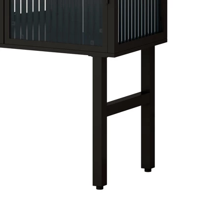 61.61" High Contemporary Glass Door Cabinet With Two Levels Of Storage, Black - ModernLuxe 7 61.61" High Contemporary Glass Door Cabinet With Two Levels Of Storage, Black - ModernLuxe - Image 7