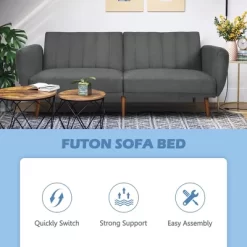 Costway Convertible Futon Sofa Bed Adjustable Couch Sleeper W/ Wood Legs NavyGreyYellow -Cozy Living Deals Store GUEST 48088581 845c 4cd4 bb96 ff5e9dd30d2c