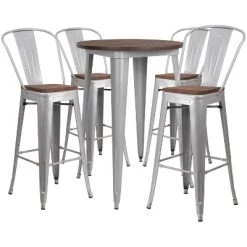 Flash Furniture 30" Round Metal Bar Table Set With Wood Top And 4 Stools -Cozy Living Deals Store GUEST 4856eed9 12b8 475f a93b c1de8a484a73