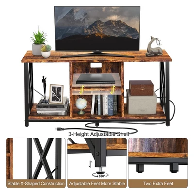 Fabato Wood TV Stand And Entertainment Center With Socket Plug-In Station, Height Adjustable Shelf, And Wire Threading Holes 2 Fabato Wood TV Stand And Entertainment Center With Socket Plug-In Station, Height Adjustable Shelf, And Wire Threading Holes - Image 2