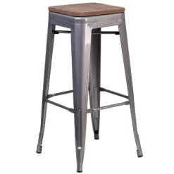 Merrick Lane Clear Coated Gray Metal Bar Counter Stool With Textured Walnut Elm Wood Seat 6 Merrick Lane Clear Coated Gray Metal Bar Counter Stool With Textured Walnut Elm Wood Seat -Cozy Living Deals Store GUEST 49b3133e 33e9 45c9 8b0d 9d562fb35960