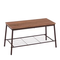 JOMEED 6 Piece Industrial Style Stainless Metal Frame Kitchen Dining Room Table, Chairs, & Bench Furniture Set With Storage, Brown -Cozy Living Deals Store GUEST 49c2a517 da72 4a20 9493 7b497ec44d18