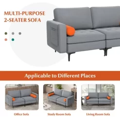 Costway Modern Loveseat 2-Seat Sofa Couch W/ 2 Bolsters Side Storage Pocket Ash Grey -Cozy Living Deals Store GUEST 49ef6ecd af61 4bd6 b407 5d5be777390c