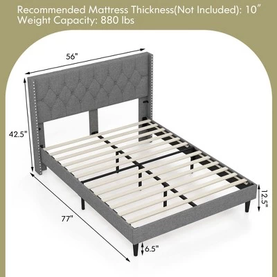 Costway Full/Queen Size Upholstered Platform Bed Button Tufted Headboard Mattress Foundation 2 Costway Full/Queen Size Upholstered Platform Bed Button Tufted Headboard Mattress Foundation - Image 2