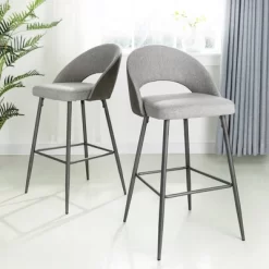Set Of 2 Leatherette Barstools With Tapered Metal Legs - Glitzhome