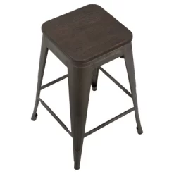 Set Of 2 Oregon Industrial Stackable Counter Height Barstool With Frame Antique Wood - Lumisource -Cozy Living Deals Store GUEST 4cdb90ef c040 42e2 aeb6 c0be3c99df8c