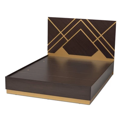 Queen Arcelia Two-Tone Wood Platform Bed Walnut Brown/Gold - Baxton Studio 1 Queen Arcelia Two-Tone Wood Platform Bed Walnut Brown/Gold - Baxton Studio