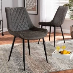Set Of 2 Loire Faux Leather Upholstered Dining Chair Gray/Black - Baxton Studio -Cozy Living Deals Store GUEST 4d270570 c201 41e6 8e11 8f6d2b2a2d13