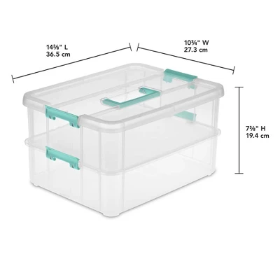 Sterilite Convenient Small Home 2-Tiered Layer Stack Carry Storage Box With Colored Accent Secure Latching Lid, Clear (8 Pack) 3 Sterilite Convenient Small Home 2-Tiered Layer Stack Carry Storage Box With Colored Accent Secure Latching Lid, Clear (8 Pack) - Image 3