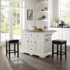 Julia Stainless Steel Top Island With Upholstered Square Stools White/Black - Crosley