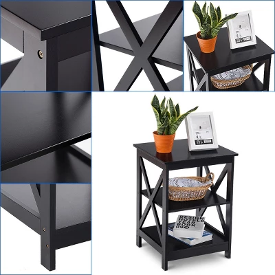 Costway 3-Tier Nightstand End Table Storage Display Shelf Living Room Furniture Black 4 Costway 3-Tier Nightstand End Table Storage Display Shelf Living Room Furniture Black - Image 4