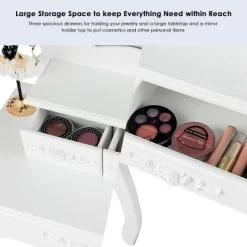 Costway White Vanity Jewelry Makeup Dressing Table Stool Drawer -Cozy Living Deals Store GUEST 4ea12245 eabe 41e0 bbdb 1e31334750c0