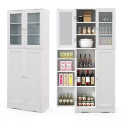 Costway Tall Storage Cabinet Kitchen Pantry Cupboard With Tempered Glass Doors & Shelves Black/White -Cozy Living Deals Store GUEST 4ea85a0a b96e 4272 9c38 201f5114d340