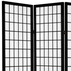 6 Ft. Tall Canvas Window Pane Room Divider - Black (3 Panels)