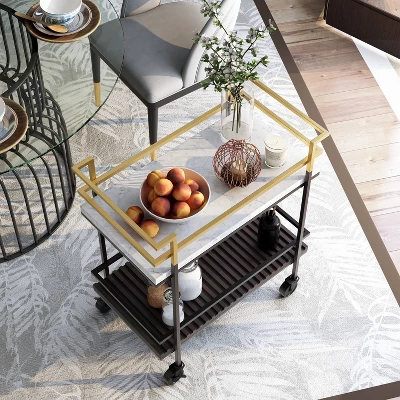 Goodspring Faux Marble Top 2 Shelf Serving Cart Black/White - HOMES: Inside + Out 4 Goodspring Faux Marble Top 2 Shelf Serving Cart Black/White - HOMES: Inside + Out - Image 4