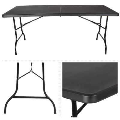 Folding Table Set - Set Of 2 Lightweight Portable Tables - 6-Foot-Long Plastic Tabletops For Camping, Parties, And Dining By Everyday Home (Black) 9 Folding Table Set - Set Of 2 Lightweight Portable Tables - 6-Foot-Long Plastic Tabletops For Camping, Parties, And Dining By Everyday Home (Black) - Image 9