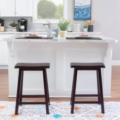 24" Saddle Counter Height Barstool Wood Brown - Linon -Cozy Living Deals Store GUEST 52870933 0ea8 4be9 91c2 41a021706af2