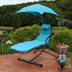 Sunnydaze Decor Sunnydaze Outdoor Hanging Chaise Floating Lounge Chair With Canopy Umbrella And Arc Stand
