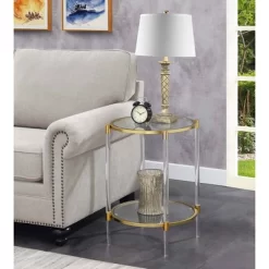 Royal Crest 2 Tier Acrylic Glass End Table Clear/Gold - Breighton Home