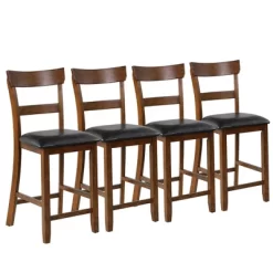 Costway Set Of 4 Barstools Counter Height Chairs W/Leather Seat & Rubber Wood Legs -Cozy Living Deals Store GUEST 5377cd27 c35d 4f31 8e34 3f701cbf4a47