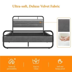 Yaheetech Metal Platform Bed Frame With Velvet Upholstered Headboard 12 Yaheetech Metal Platform Bed Frame With Velvet Upholstered Headboard -Cozy Living Deals Store GUEST 53e0e481 1a52 439f 88c6 6d5d29c64565