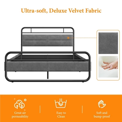 Yaheetech Metal Platform Bed Frame With Velvet Upholstered Headboard 5 Yaheetech Metal Platform Bed Frame With Velvet Upholstered Headboard - Image 5