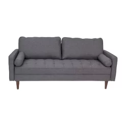 Emma And Oliver Upholstered Mid-Century Modern Pocket Spring Sofa With Wooden Legs And Removable Back Cushions