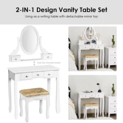 Costway Vanity Table Dressing Table 5 Make Up Table Stool -Cozy Living Deals Store GUEST 53fffcbf beb3 490e 92aa b6e0fefca3a6