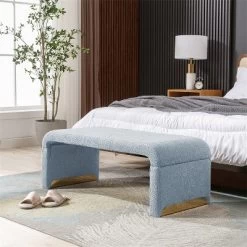 Lily 43.31" Faux Shearling Fabric Look Upholstered Waterfall Bench With Gold Metal Legs-Maison Boucle -Cozy Living Deals Store GUEST 5492c564 cf89 4a7d b982 de946763ddbf