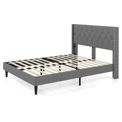 Costway Full/Queen Size Upholstered Platform Bed Button Tufted Headboard Mattress Foundation 8 Costway Full/Queen Size Upholstered Platform Bed Button Tufted Headboard Mattress Foundation - Image 8