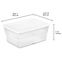 Sterilite 16 Quart Stackable Clear Plastic Storage Tote Container With Opaque Latching Lid For Home And Office Organization