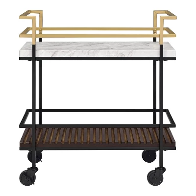 Goodspring Faux Marble Top 2 Shelf Serving Cart Black/White - HOMES: Inside + Out 2 Goodspring Faux Marble Top 2 Shelf Serving Cart Black/White - HOMES: Inside + Out - Image 2