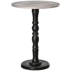 HOMCOM Pedestal Side Table With Round Tabletop, Rustic End Table With Solid Wood Leg For Living Room, Bedroom, Light Gray And Black -Cozy Living Deals Store GUEST 552a47e1 a5bb 4d4b af93 65544aa50e2a