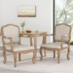 Set Of 2 Andrea French Country Wood Upholstered Dining Armchairs - Christopher Knight Home
