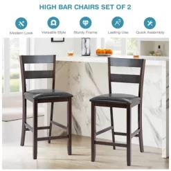 Costway 2-Pieces Bar Stools Counter Height Chairs W/ PU Leather Seat Espresso -Cozy Living Deals Store GUEST 56e56e47 ac73 4f2b b735 df01043efd30