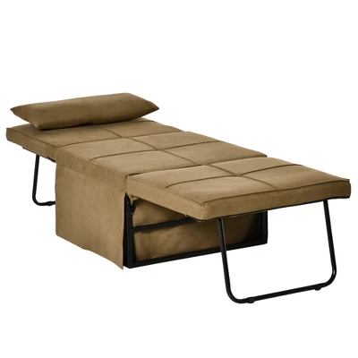 HOMCOM 4-in-1 Multi Function Folding Single Sofa Bed With Retractable Footrest, Convertible Sleeper With Adjustable Backrest, Brown 3 HOMCOM 4-in-1 Multi Function Folding Single Sofa Bed With Retractable Footrest, Convertible Sleeper With Adjustable Backrest, Brown - Image 3