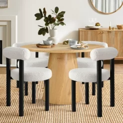 Dwen+Shaun 5-Piece 46" Manufactured Grain And 18.5" Wide 4 Round Seat Beige Boucle Chairs Modern Round Dining Table Set-The Pop Maison -Cozy Living Deals Store GUEST 57ba530e 92a0 43b3 95e3 8cdf45c3497e