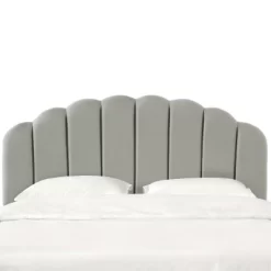 King Emma Channel Seamed Shell Headboard In Faux Silk Silver - Skyline Furniture